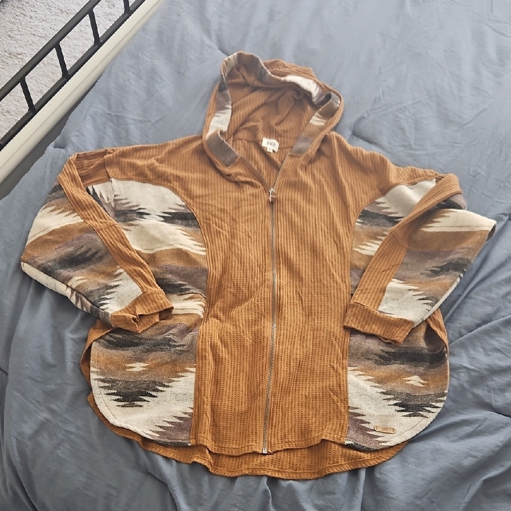 BKE Tan Textured Aztec Jacket with Patterned Collar